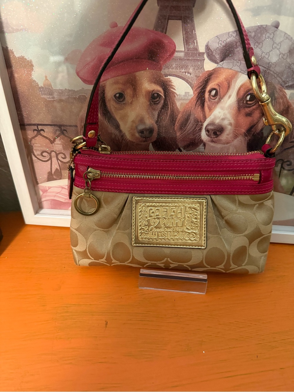 Coach Poppy Mini Bag/Wristlet Khaki and Pink